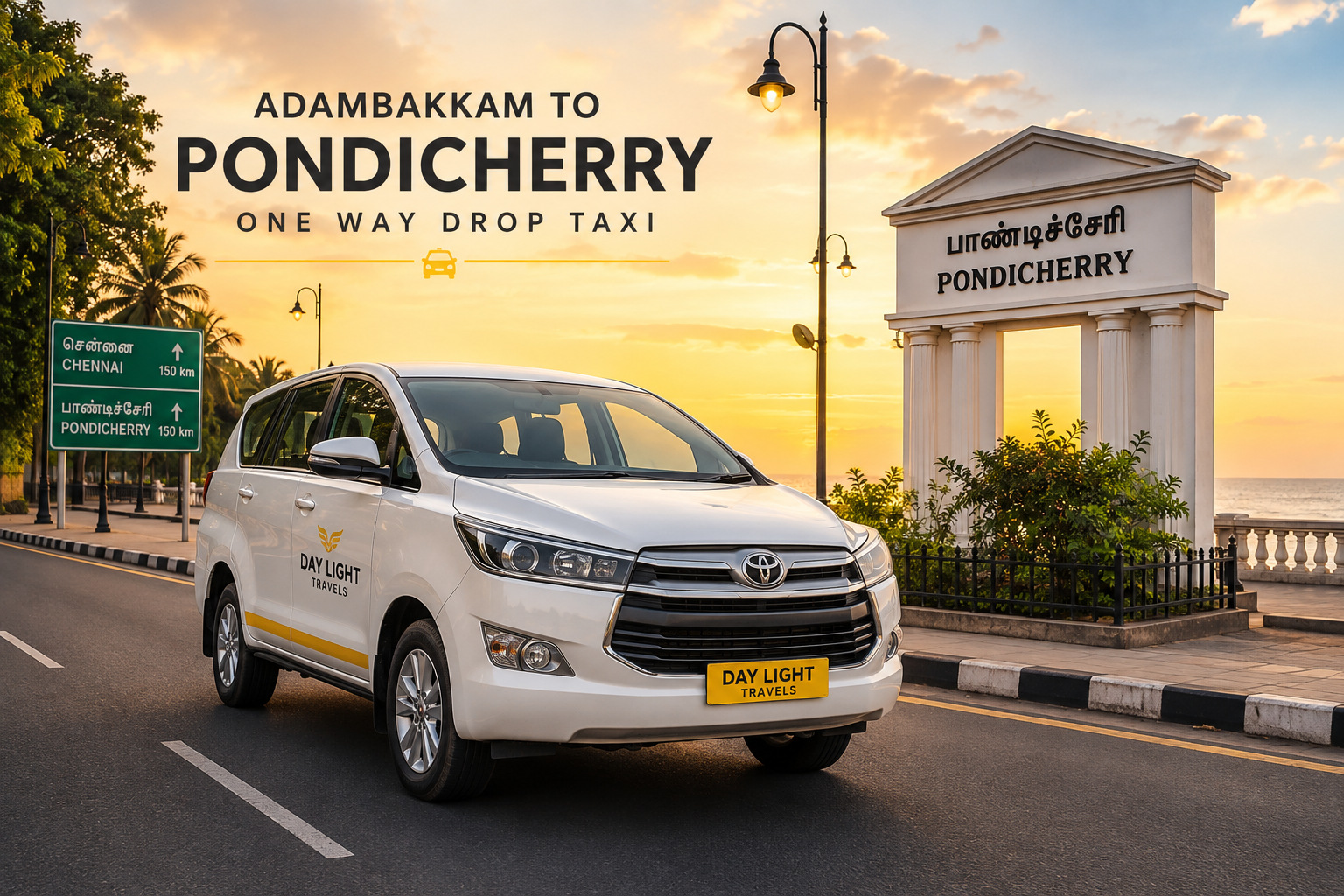 Chennai Adambakkam to Pondicherry one way drop taxi