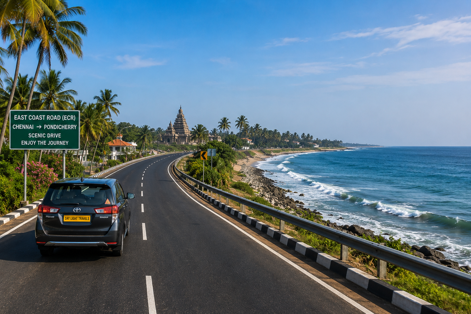 Chennai to Pondicherry ECR one way taxi route